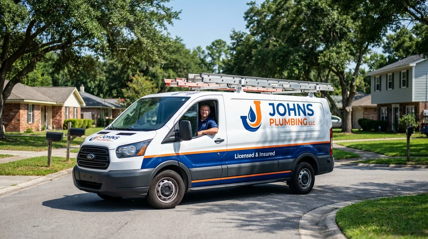 Johns Plumbing LLC service van in Sanborn, NY