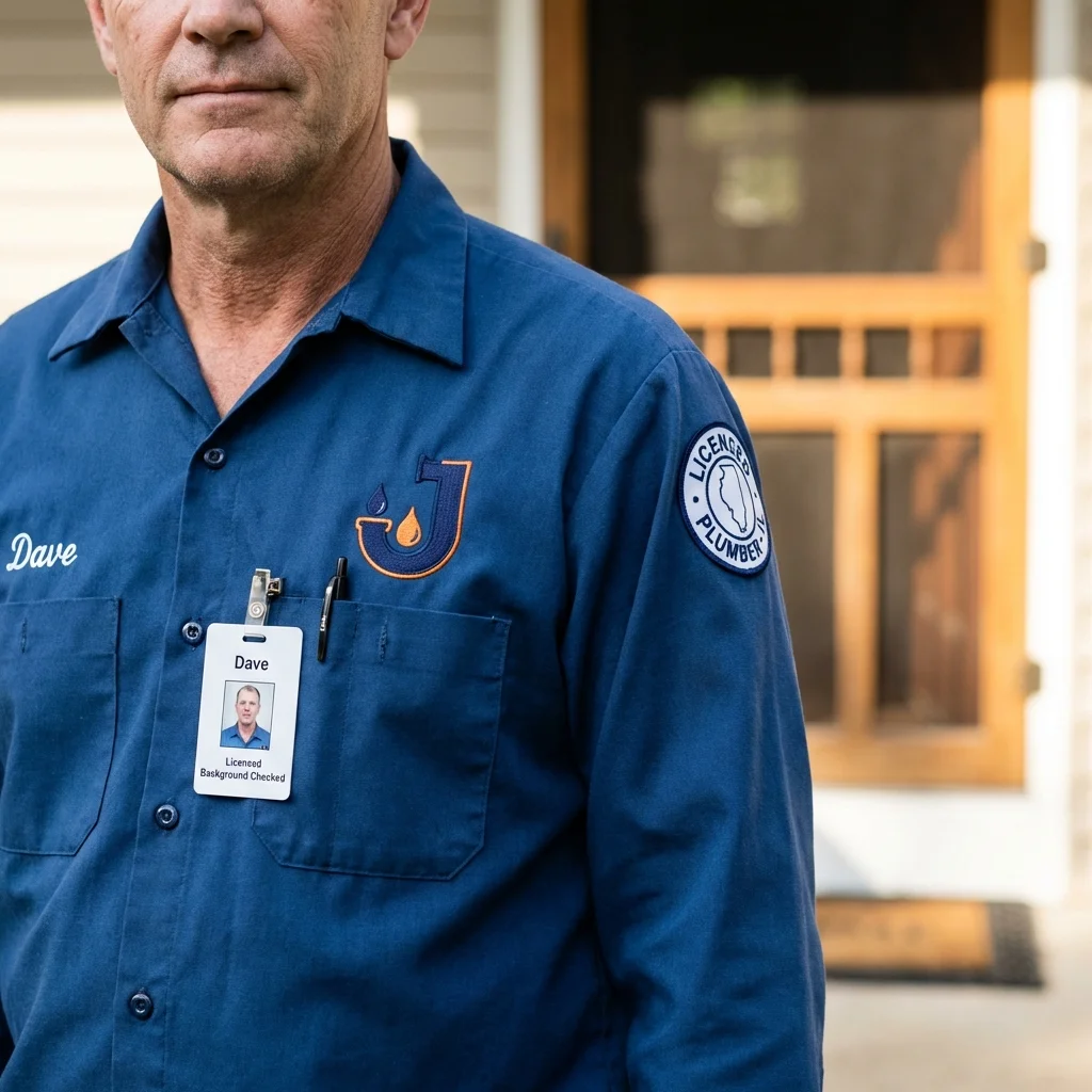 Licensed plumber showing ID badge in Sanborn, NY