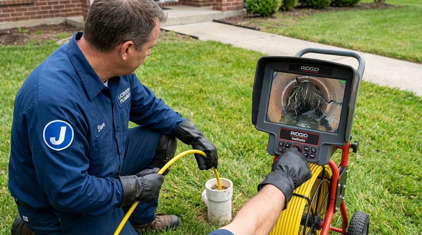 Sewer camera inspection being performed by Johns Plumbing LLC in Sanborn